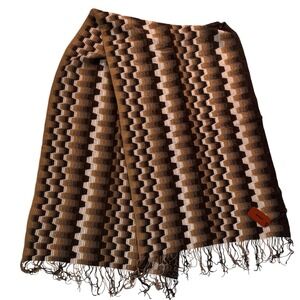 Missoni Zigzag Knit Scarf Earth Tones Wool Blend Fringe Made in Italy